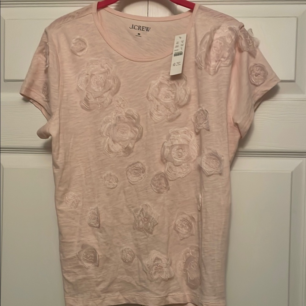 J.Crew Pink Floral Embellished T-Shirt
